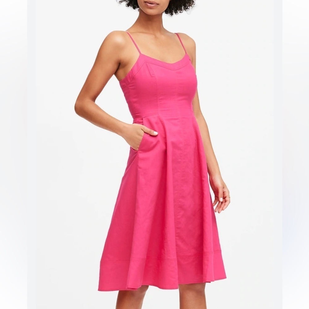 Banana Republic Vibrant Pink Linen Blend Midi Dress | 6P - Picture 1 of 8